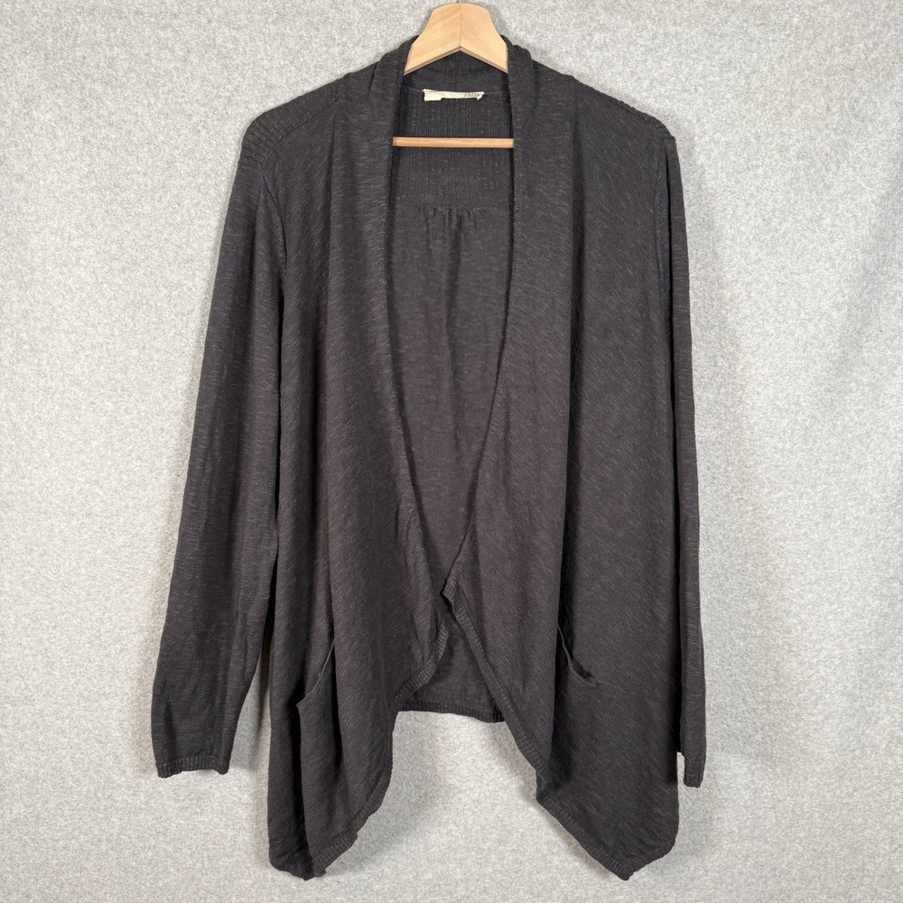 Eileen Fisher Cardigan Womens 1X Gray Open Front Waterfall Linen Blend Gray